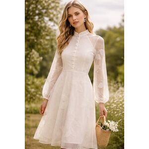 Mare Mare x Anthropologie Sabine Dress White Mesh Embroidered Cottagecore Bridal